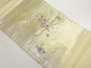蘇州刺繍引箔扇に花葉模様名古屋帯